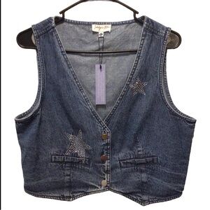 Indulge In Blue Juniors Rhinestone Star Pattern Denim Vest Size Large